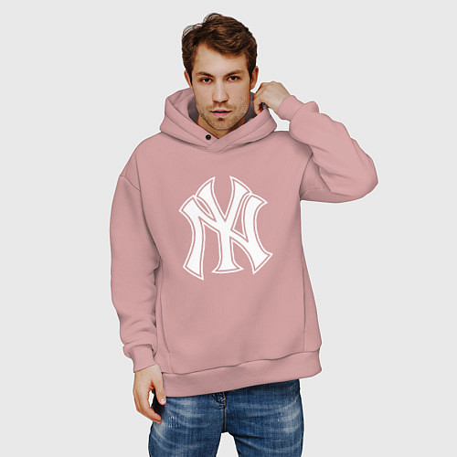 Мужское худи оверсайз New York yankees - baseball logo / Пыльно-розовый – фото 3