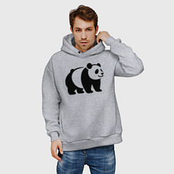 Толстовка оверсайз мужская Стоящая на четырёх лапах чёрная панда, цвет: меланж — фото 2