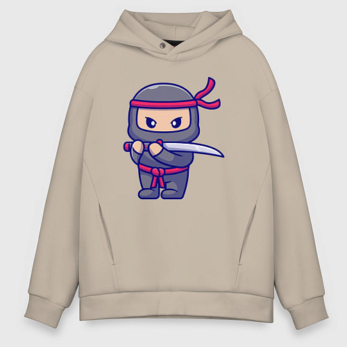 Мужское худи оверсайз Ниндзя с мечом / Миндальный – фото 1