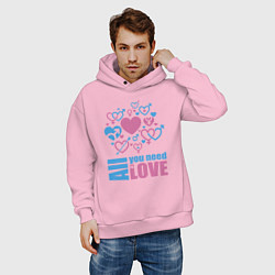 Толстовка оверсайз мужская All you net is love, цвет: светло-розовый — фото 2