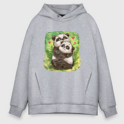 Толстовка оверсайз мужская Влюбленные мультяшные панды, цвет: меланж