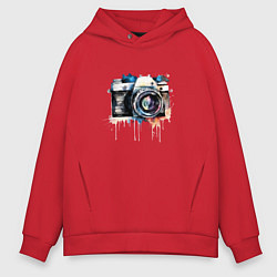 Толстовка оверсайз мужская Фотоаппарат акварель, цвет: красный