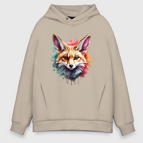 Мужское худи оверсайз Лиса акварель 2 / Миндальный – фото 1
