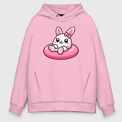 Толстовка оверсайз мужская Смешной розовый кролик в надувном круге, цвет: светло-розовый