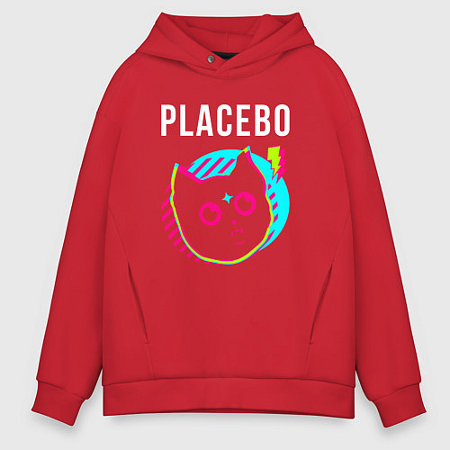 Мужское худи оверсайз Placebo rock star cat / Красный – фото 1