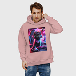Толстовка оверсайз мужская Чёрный котёнок - киберспорт, цвет: пыльно-розовый — фото 2