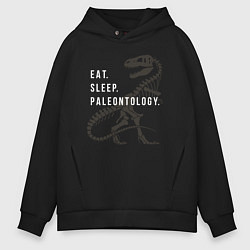 Толстовка оверсайз мужская Eat - sleep - paleontology, цвет: черный