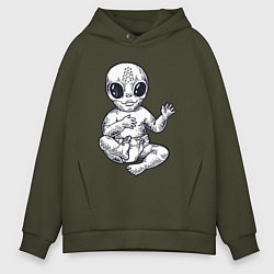 Толстовка оверсайз мужская Baby alien, цвет: хаки