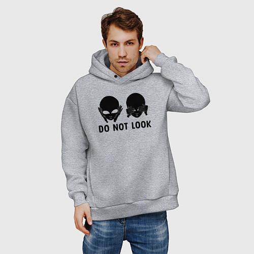 Мужское худи оверсайз Черный пришелец - do not look / Меланж – фото 3