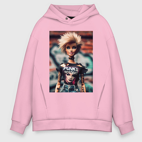 Мужское худи оверсайз Punks not dead - Barbie ai art / Светло-розовый – фото 1