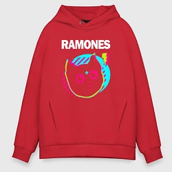 Толстовка оверсайз мужская Ramones rock star cat, цвет: красный