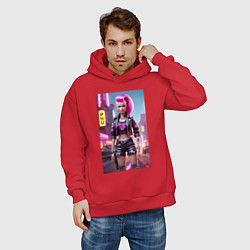 Толстовка оверсайз мужская Барби в кожаных шортах - модница, цвет: красный — фото 2