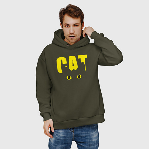 Мужское худи оверсайз Cat облик / Хаки – фото 3