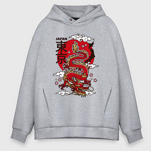 Мужское худи оверсайз Япония - дракон / Меланж – фото 1