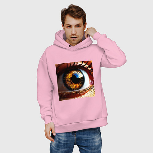 Мужское худи оверсайз Золотой карий глаз в стиле стимпанк / Светло-розовый – фото 3