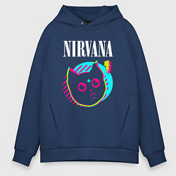 Толстовка оверсайз мужская Nirvana rock star cat, цвет: тёмно-синий