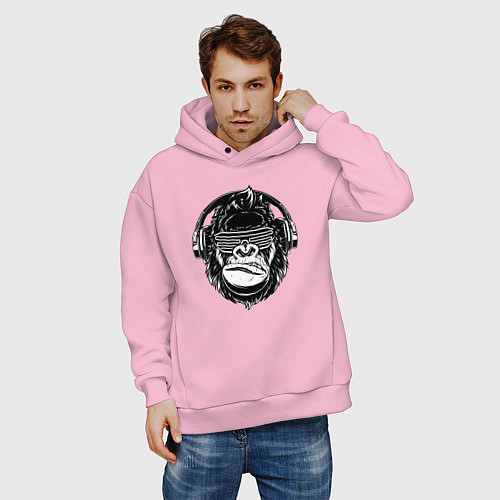 Мужское худи оверсайз Music gorilla / Светло-розовый – фото 3