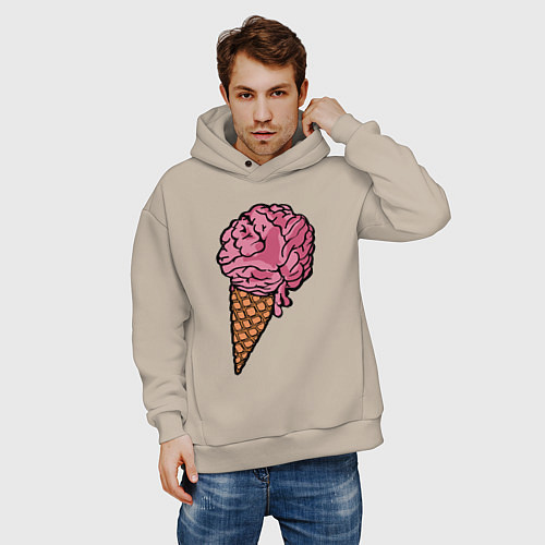 Мужское худи оверсайз Brain ice cream / Миндальный – фото 3