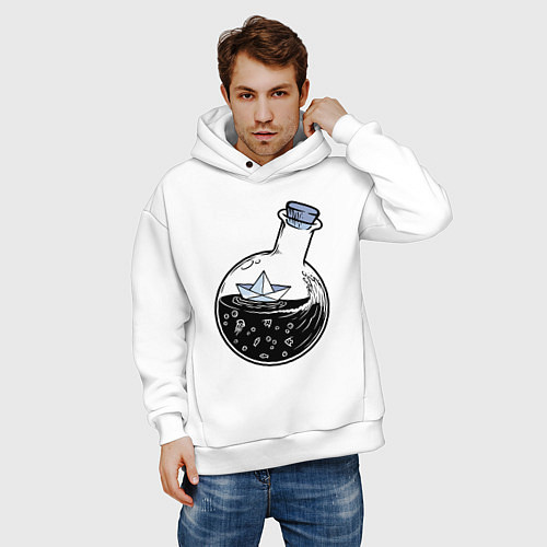 Мужское худи оверсайз Кораблик в колбе / Белый – фото 3
