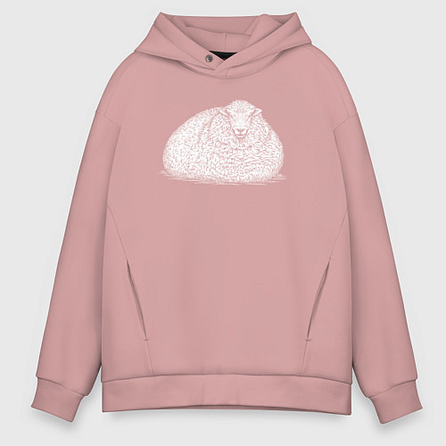 Мужское худи оверсайз Ленивая овца / Пыльно-розовый – фото 1