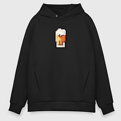 Толстовка оверсайз мужская Пиксельный бокал пива, цвет: черный