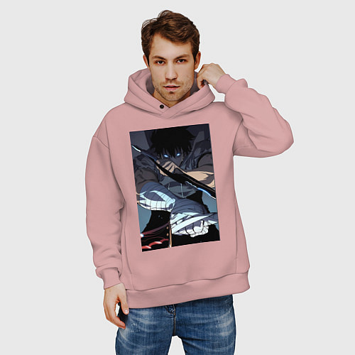Мужское худи оверсайз Поднятие уровня в одиночку Джину Сон / Пыльно-розовый – фото 3
