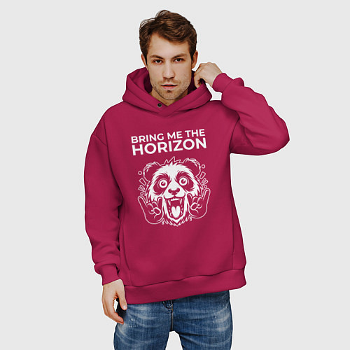 Мужское худи оверсайз Bring Me the Horizon rock panda / Маджента – фото 3