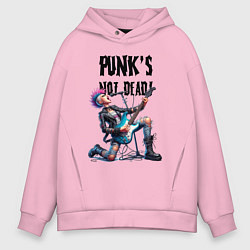 Толстовка оверсайз мужская Punks not dead - slogan ai art, цвет: светло-розовый
