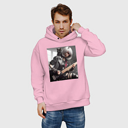 Толстовка оверсайз мужская Девчонка рок гитарист с чёрным котом, цвет: светло-розовый — фото 2