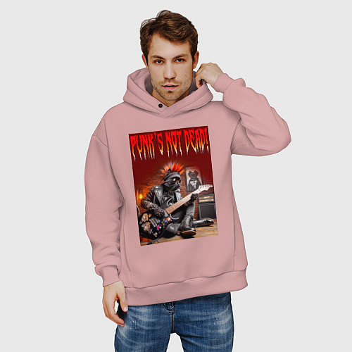 Мужское худи оверсайз Котяра гитарист - панк не умер / Пыльно-розовый – фото 3