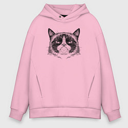 Толстовка оверсайз мужская Grumpy cat мем, цвет: светло-розовый