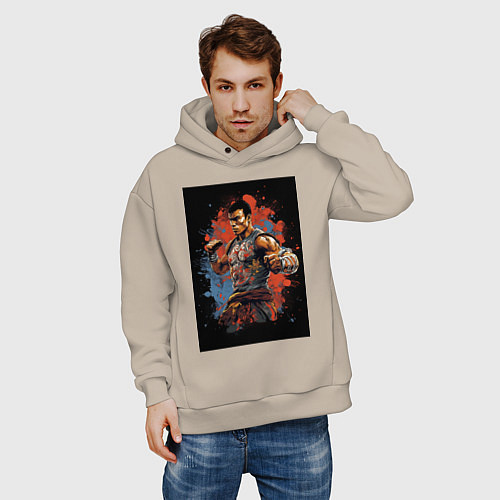 Мужское худи оверсайз Тайский боец / Миндальный – фото 3