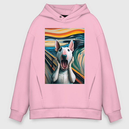 Мужское худи оверсайз Булли в картине крик - нейросеть / Светло-розовый – фото 1