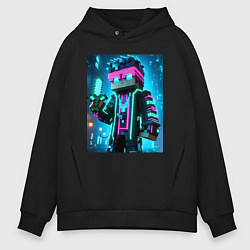 Толстовка оверсайз мужская Minecraft - neon character ai art, цвет: черный