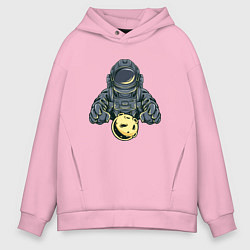 Толстовка оверсайз мужская Астронавт и планета, цвет: светло-розовый