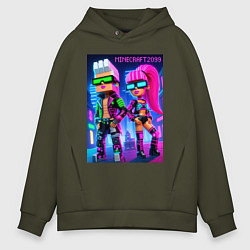 Толстовка оверсайз мужская Barbie and Ken - Minecraft 2099 ai art collaborati, цвет: хаки