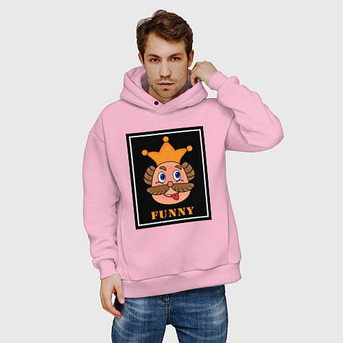Мужское худи оверсайз Веселый король смайликов - Funny king emoji / Светло-розовый – фото 3