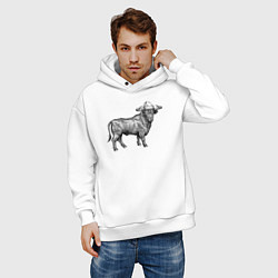 Толстовка оверсайз мужская Бык в новогодней шапке, цвет: белый — фото 2