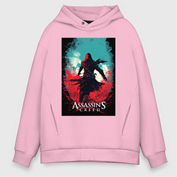 Толстовка оверсайз мужская Assassins creed red blue abstract, цвет: светло-розовый