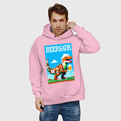 Толстовка оверсайз мужская Beersaur - pixel art, цвет: светло-розовый — фото 2