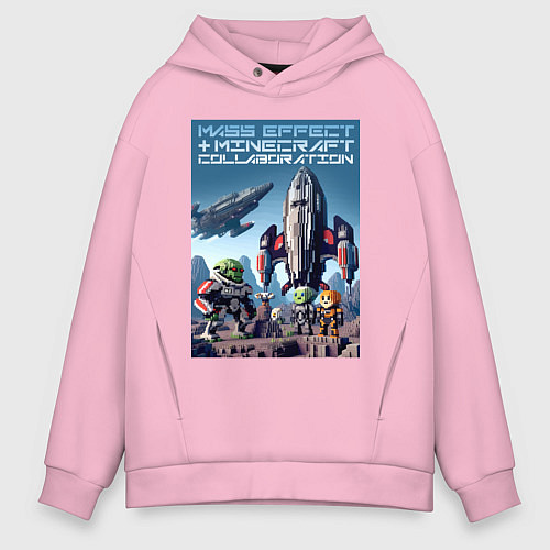 Мужское худи оверсайз Minecraft and Mass effect - ai art collaboration / Светло-розовый – фото 1