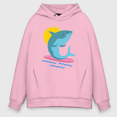Мужское худи оверсайз Акула серфит / Светло-розовый – фото 1