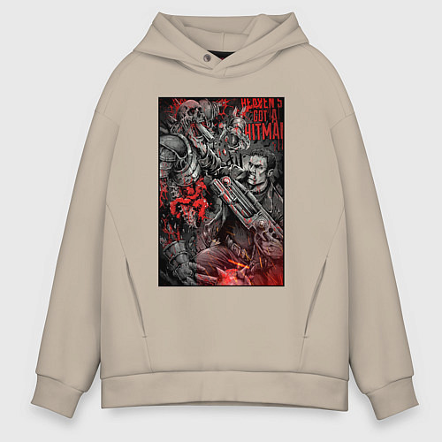 Мужское худи оверсайз Painkiller and demon - comix style / Миндальный – фото 1