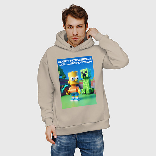 Мужское худи оверсайз Bart and Creeper - collaboration ai art / Миндальный – фото 3