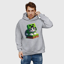 Толстовка оверсайз мужская Kitten creeper collaboration - ai art, цвет: меланж — фото 2