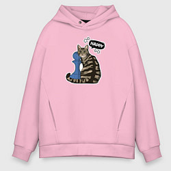 Толстовка оверсайз мужская Кошка Юся и шахматная пешка, цвет: светло-розовый