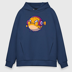 Толстовка оверсайз мужская Рыбка пухляш, цвет: тёмно-синий