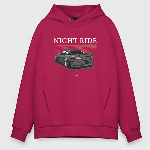 Мужское худи оверсайз Nissan skyline night ride / Маджента – фото 1
