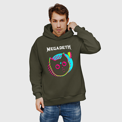 Мужское худи оверсайз Megadeth rock star cat / Хаки – фото 3