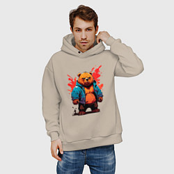 Толстовка оверсайз мужская Брутальный Михаил - сердитый мишка, цвет: миндальный — фото 2